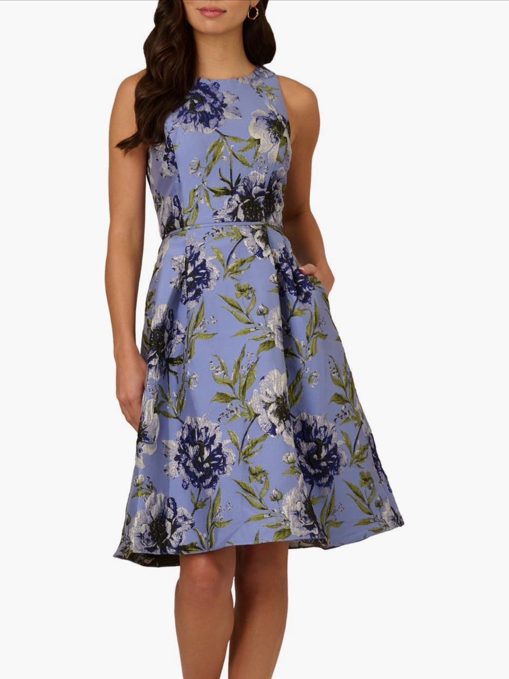 Adrianna Papell Beaded Jacquard Short Dress sz 4 Blue Multi Floral Cocktail NWT